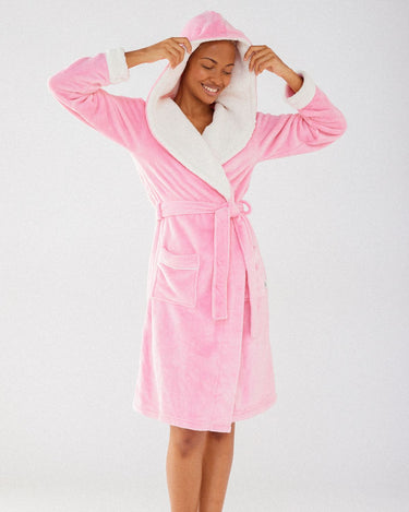Pink Fluffy Hooded Robe